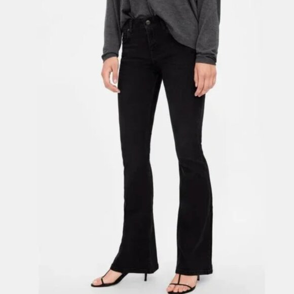 Zara Denim - Zara High‎ Rise Black Flare Denim Jeans Size 6